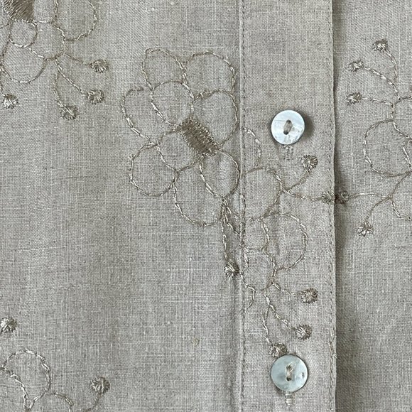 Ecologie Beige Irish Linen Womans Shirt with Embroidered Detail- Large - Picture 7 of 10